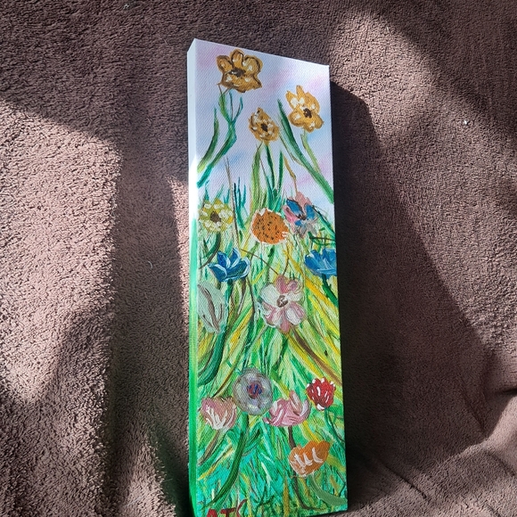 Hand Painted Canvas Oil Paint Flowers Meadow Grassy Small Canvas - Picture 4 of 6